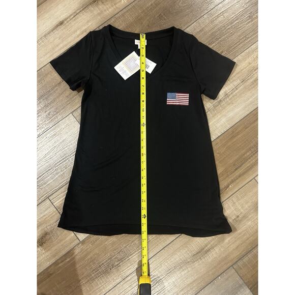 LuLaRoe Christy T XS Americana All American Summer flag NWT Black V tshirt - Picture 2 of 4